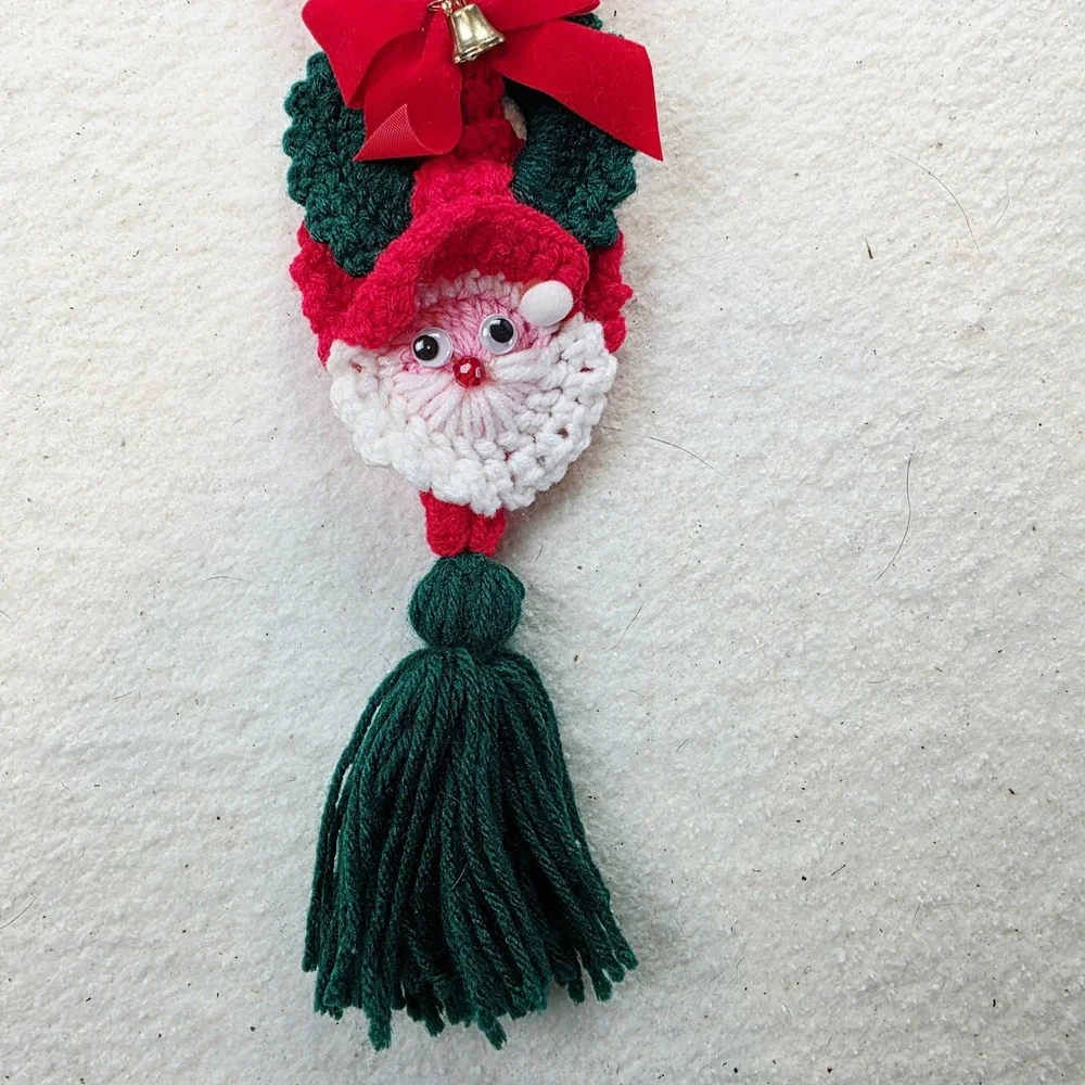 Vintage Santa Crochet Christmas Door Hanger Decor Mid Century Kitsch 32